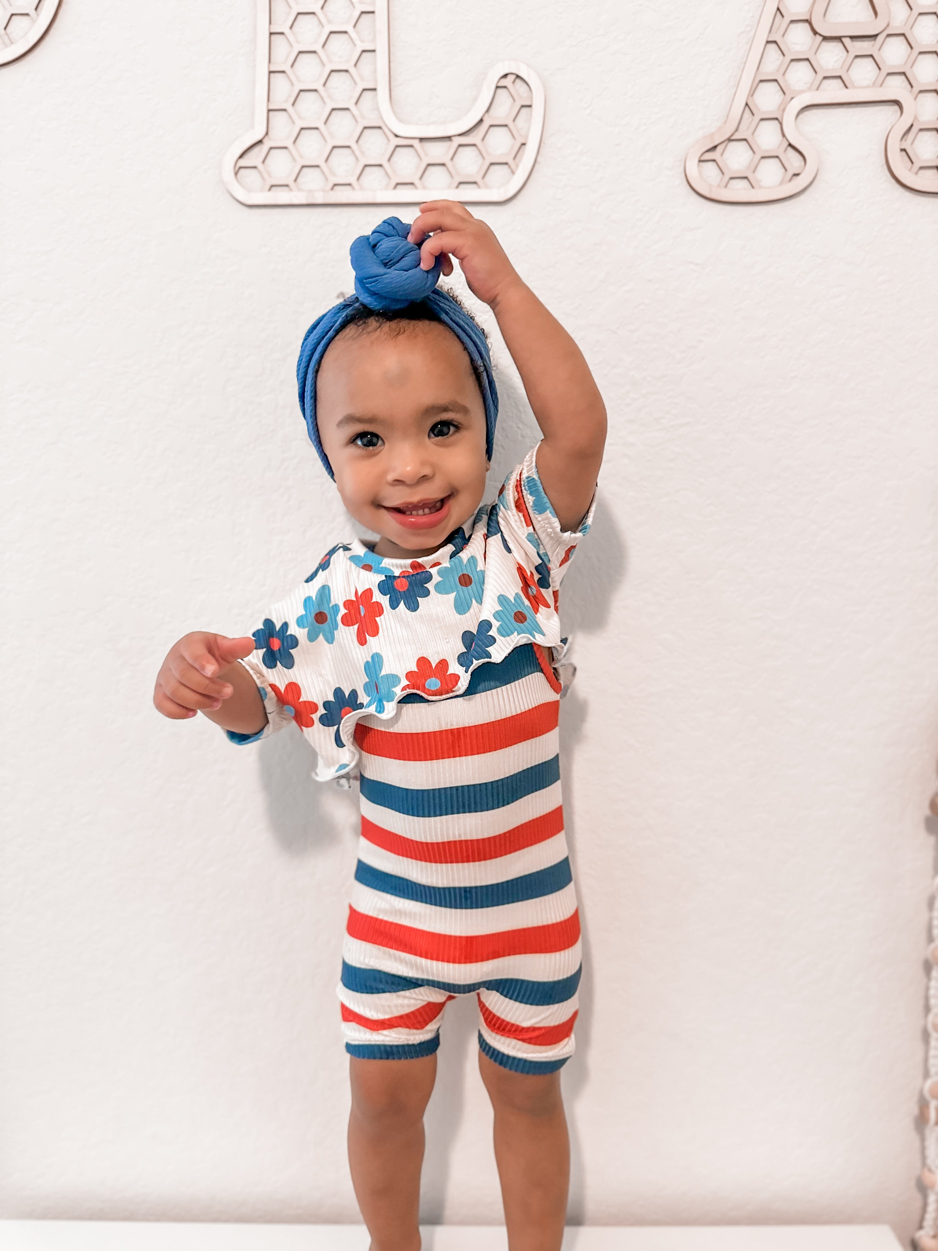Short Sleeve Honey top & Ollie Romper - Red White and Bloom Collection